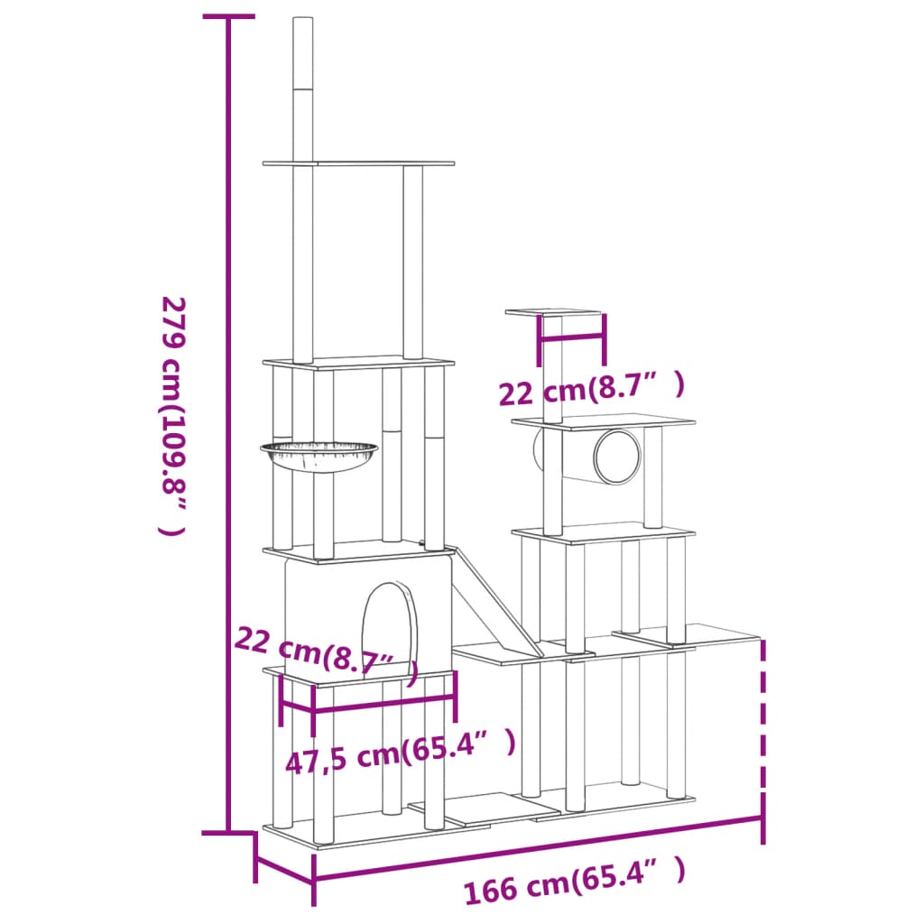 Cat Tree with Sisal Scratching Posts Cream 279 cm