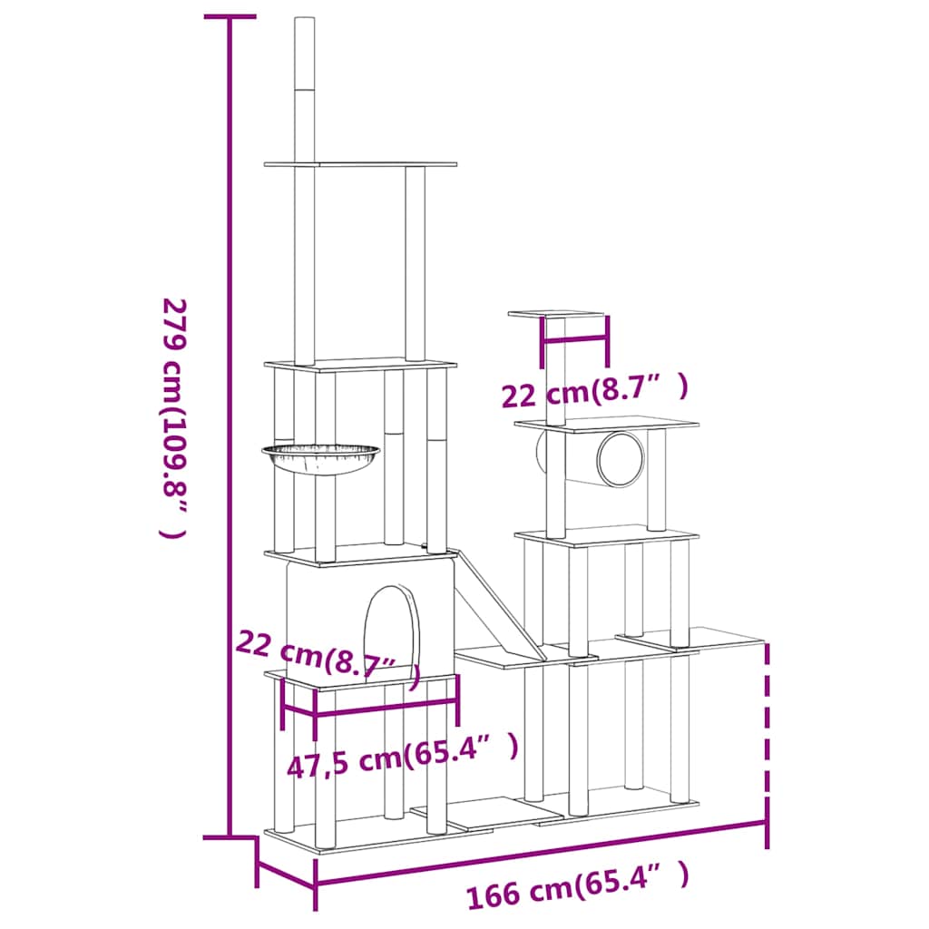Cat Tree with Sisal Scratching Posts Dark Grey 279 cm
