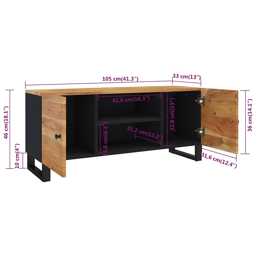 TV Cabinet | Black and natural wood | Solid acacia wood | Medium