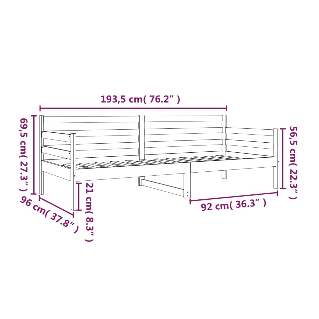Day Bed without Mattress 90x190cm Solid Wood Pine