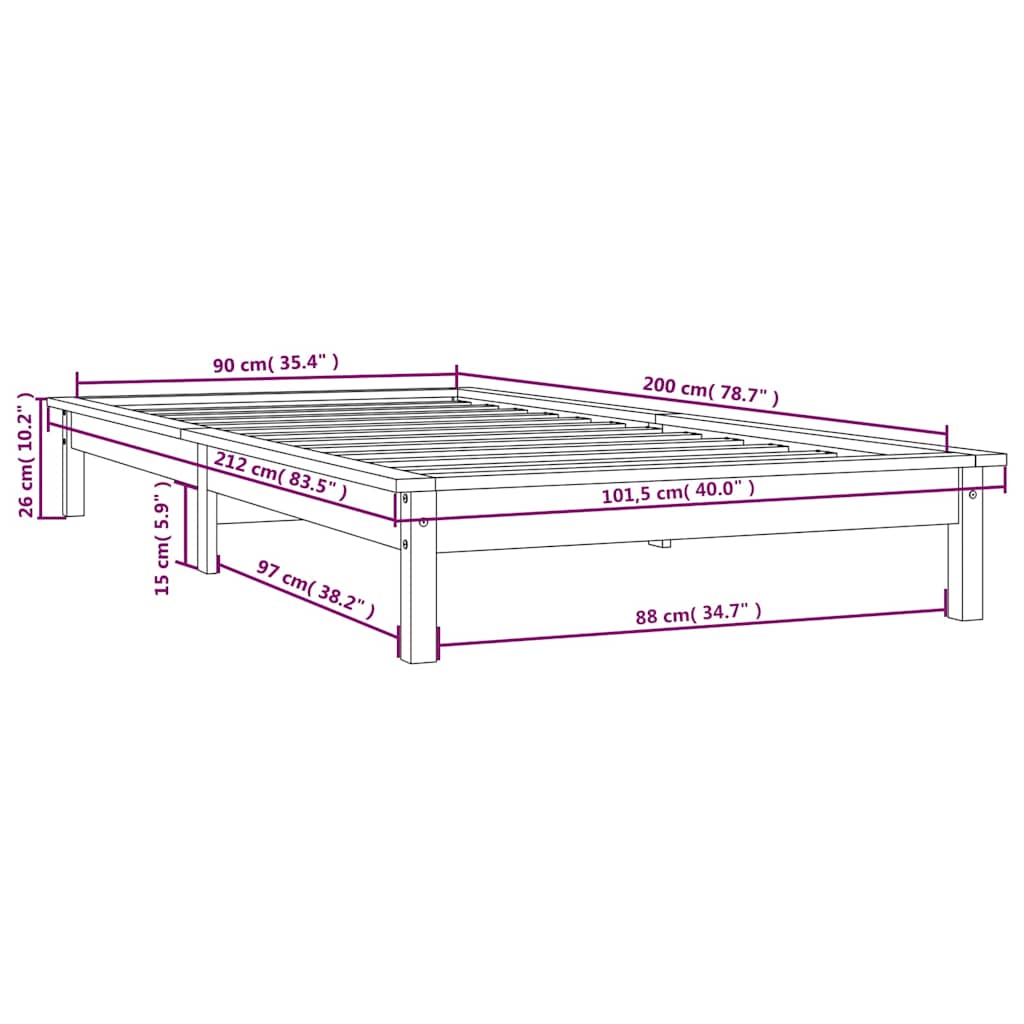 Bed Frame | Grey | Solid Pine Wood | Single | Bed Frame | Rectangular
