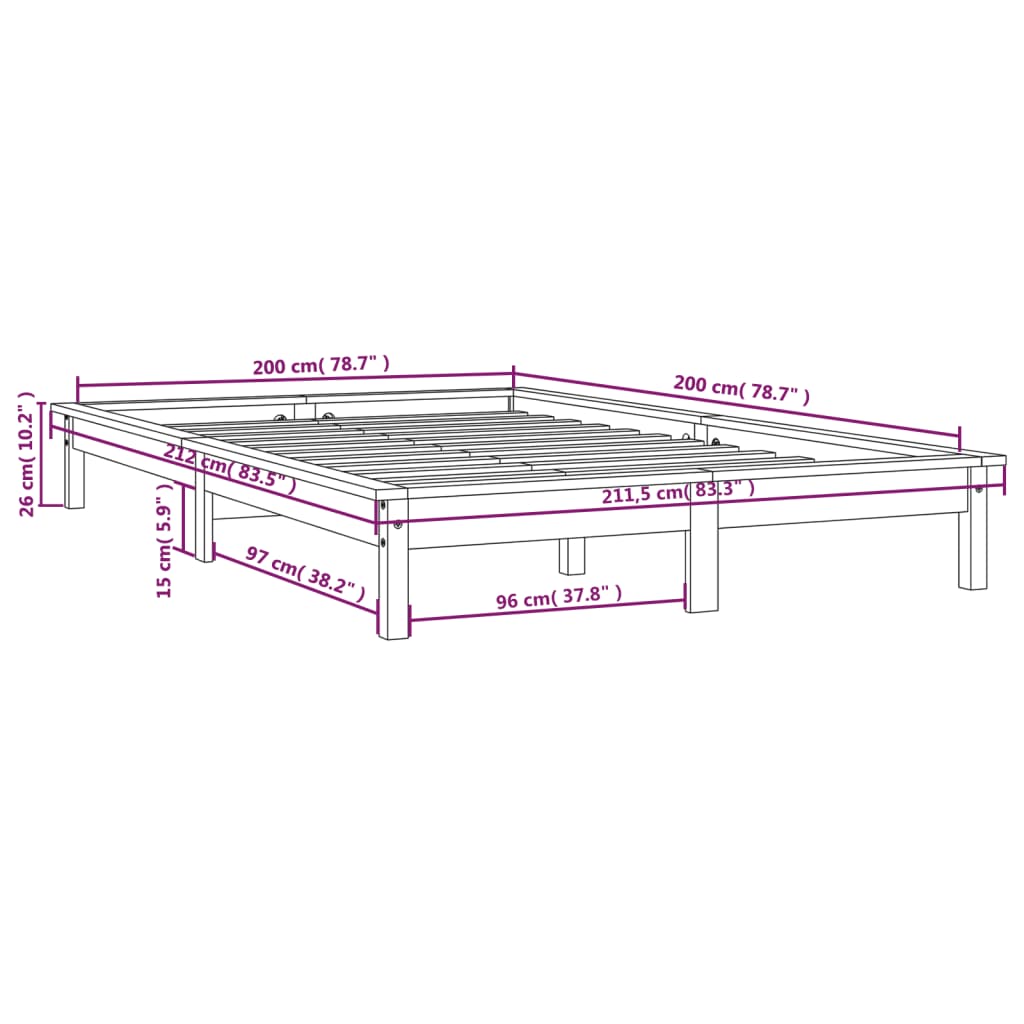 Bed Frame without Mattress Grey 200x200 cm Solid Wood