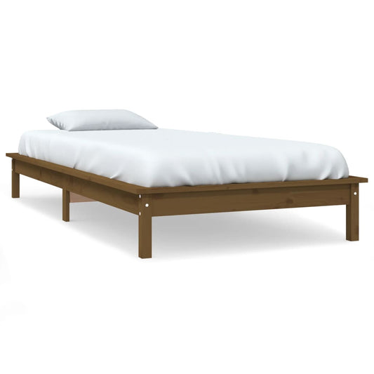 Bed Frame | Honey Brown | Solid Pine Wood | Single | Decorative Inlays