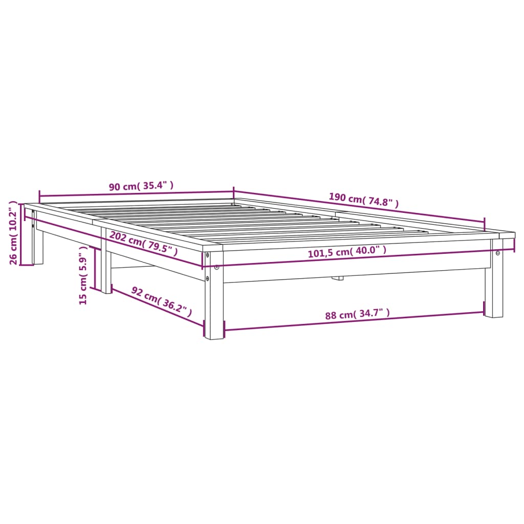 Bed Frame | Honey Brown | Solid Pine Wood | Single | Decorative Inlays
