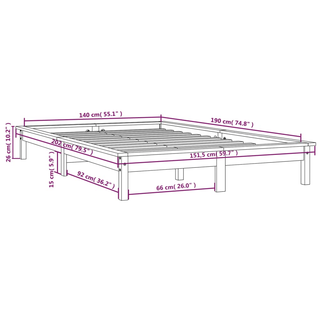 Bed Frame without Mattress White 140x190 cm Solid Wood Pine