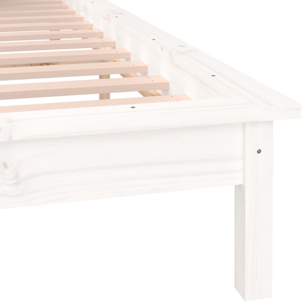 LED Bed Frame without Mattress White 150x200 cm King Size Solid Wood