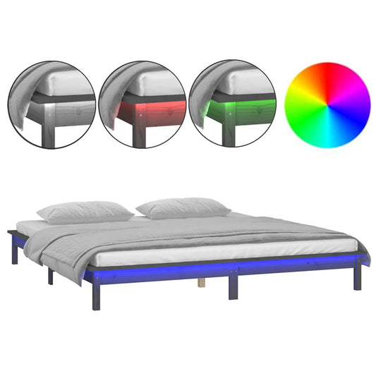 LED Bed Frame without Mattress Grey 120x190 cm Small Double Solid Wood