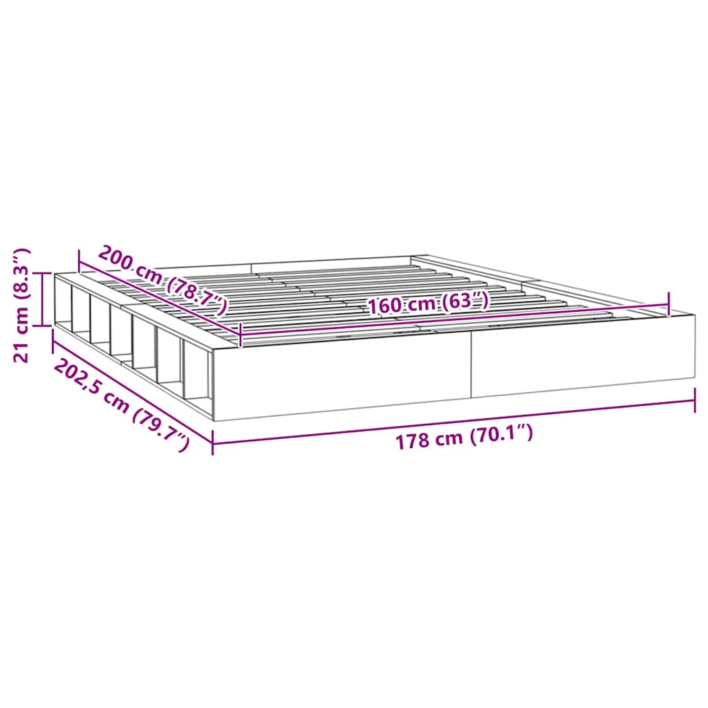 Bed Frame without Mattress 160x200 cm Solid Wood