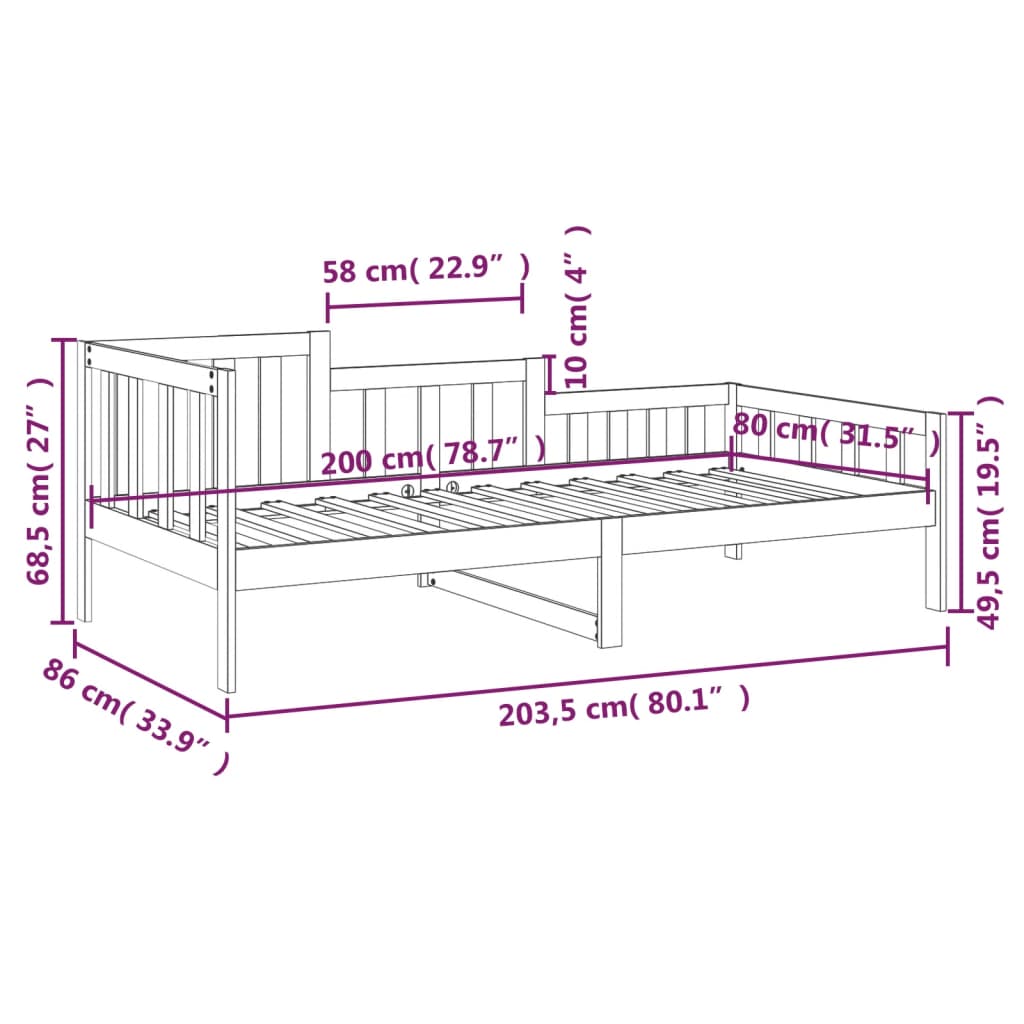 Day Bed without Mattress White 80x200 cm Solid Wood Pine