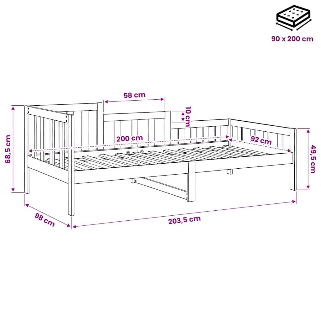 Day Bed without Mattress 90x200 cm Solid Wood Pine