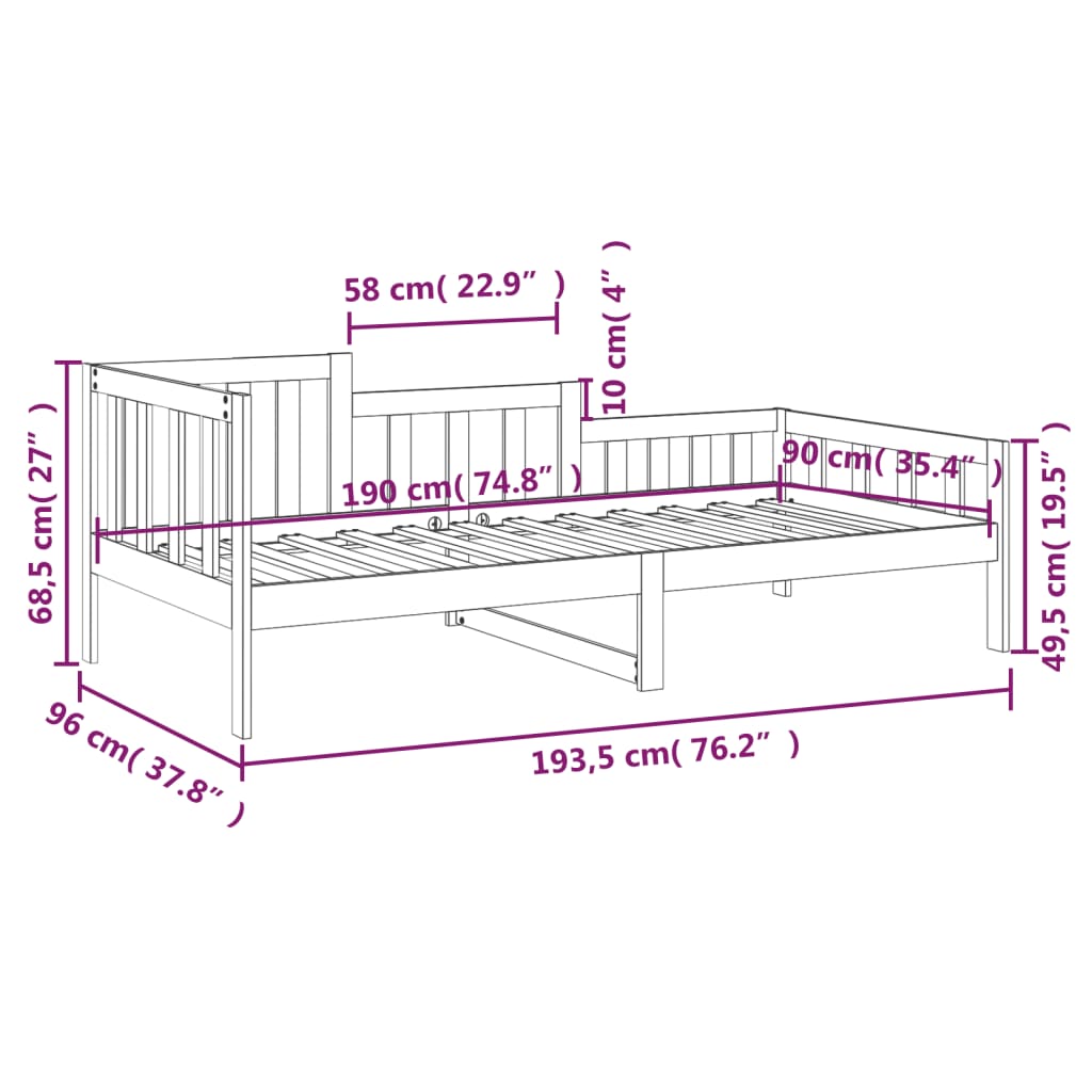 Day Bed without Mattress 90x190 cm Single Solid Wood Pine