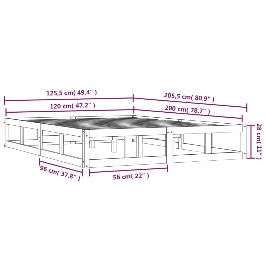 Bed Frame | Black | Solid Pine Wood | 120x200 cm | Bed Frame