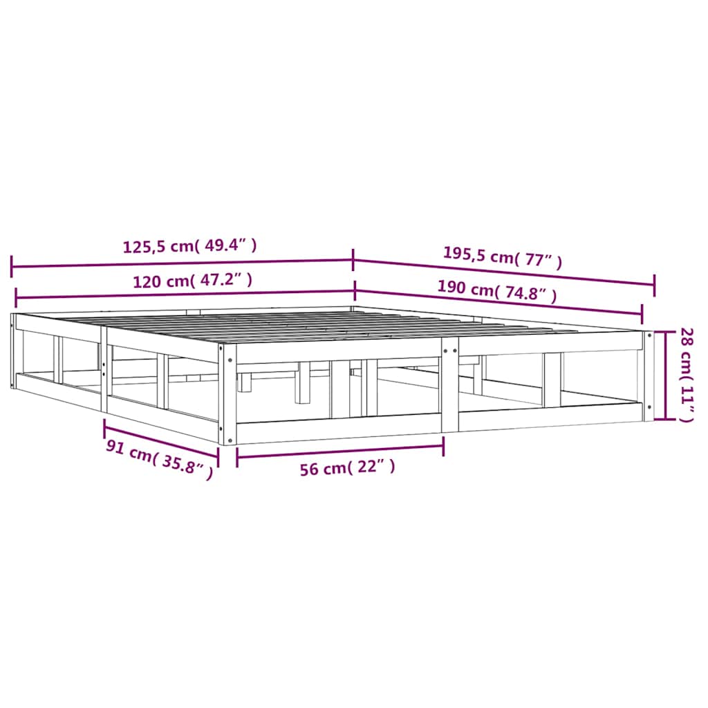Bed Frame without Mattress White 120x190 cm Small Double Solid Wood