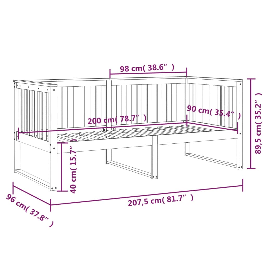 Day Bed without Mattress White 90x200 cm Solid Wood Pine