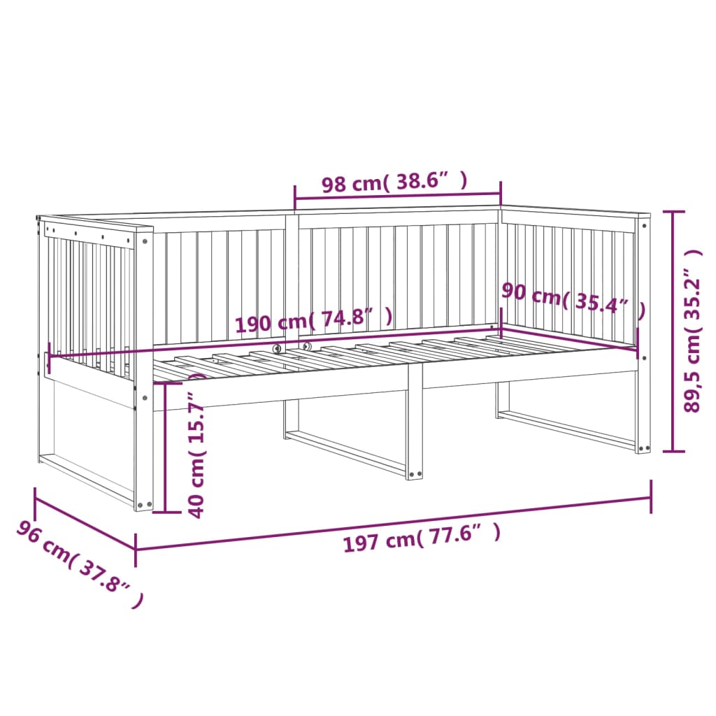 Day Bed without Mattress White 90x190 cm Single Solid Wood Pine