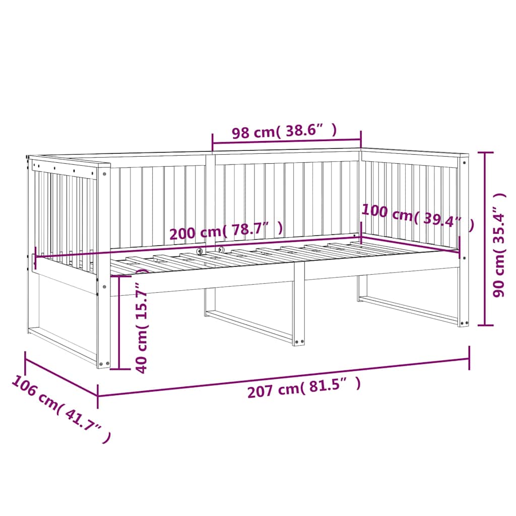 Day Bed without Mattress 100x200 cm Solid Wood Pine