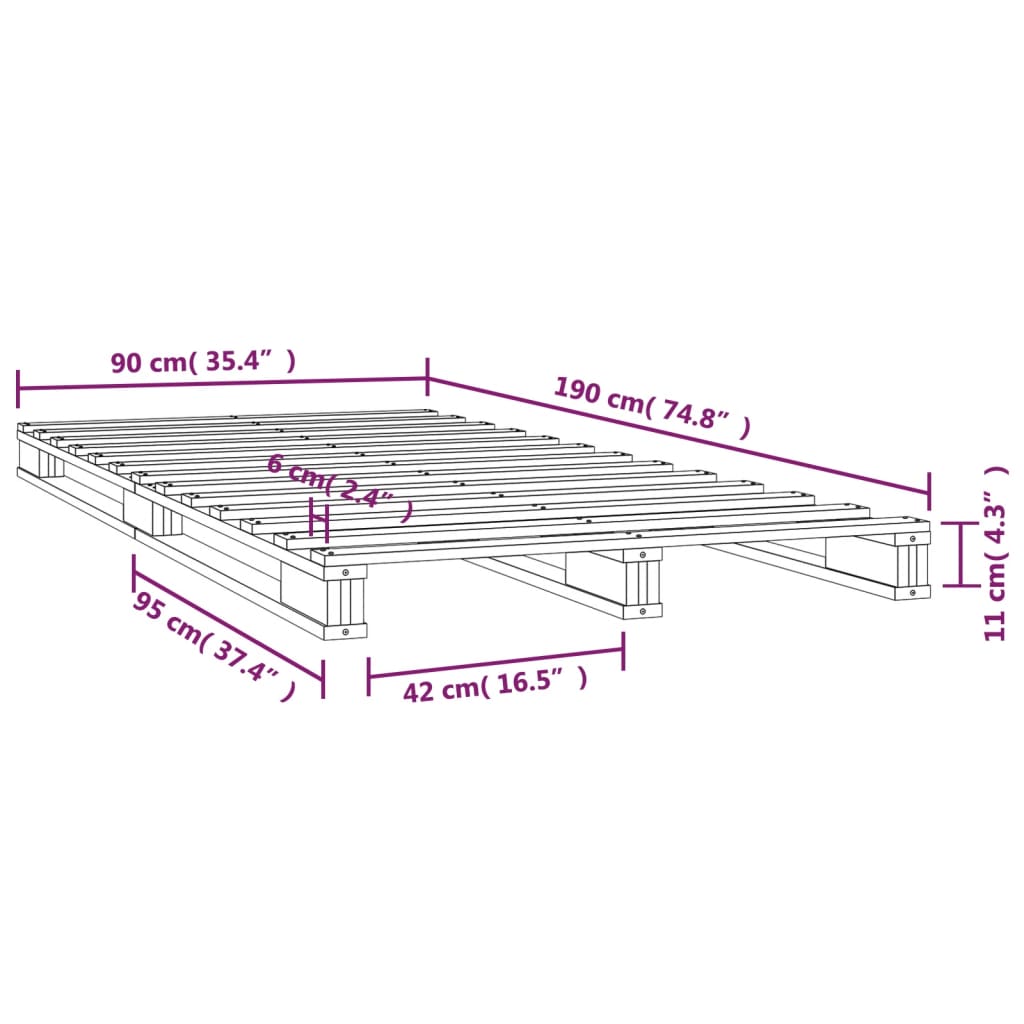 Pallet Bed without Mattress Single Solid Wood