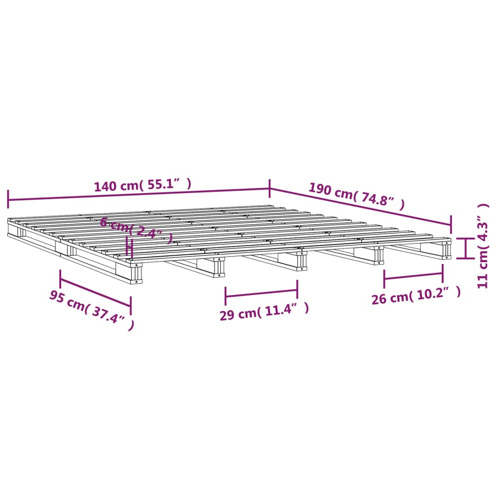 Pallet Bed without Mattress White 140x190 cm Solid Wood