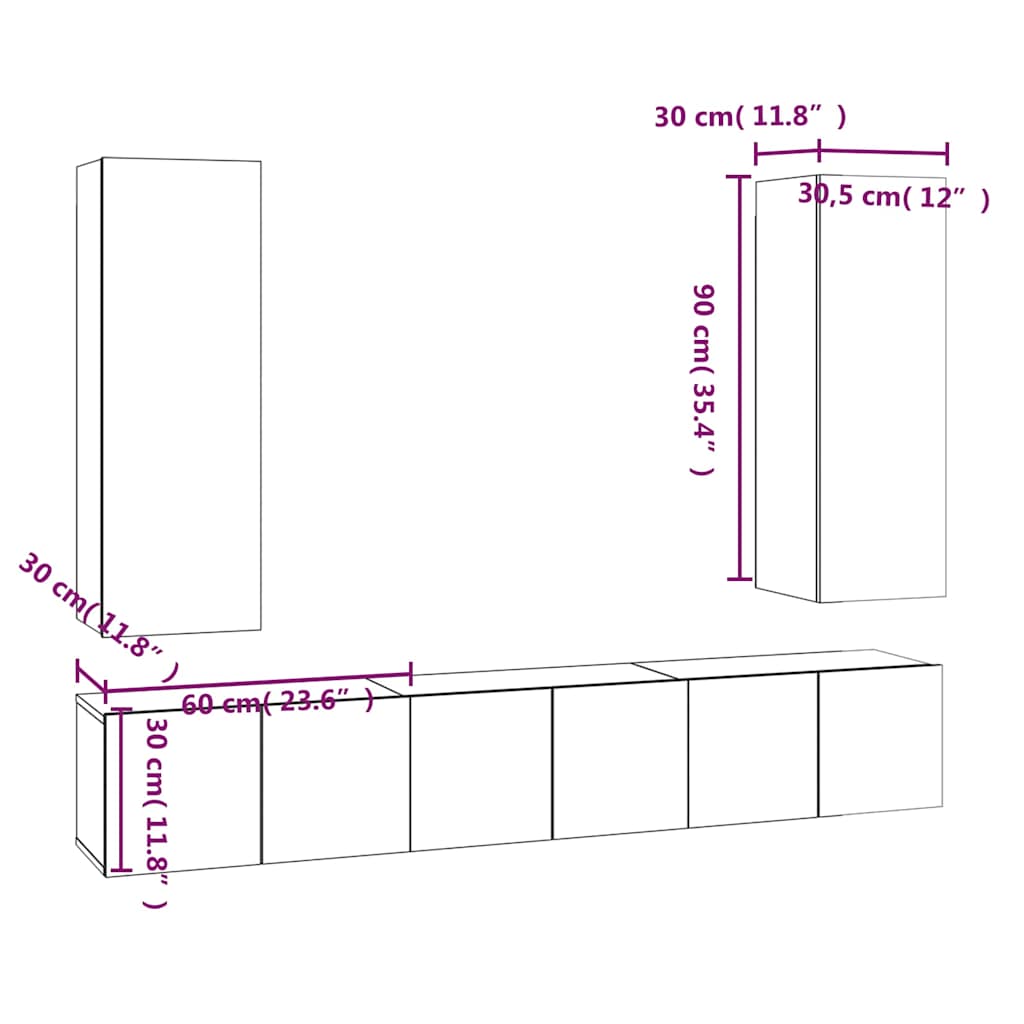 5 Piece TV Cabinet Set Smoked Oak Engineered Wood
