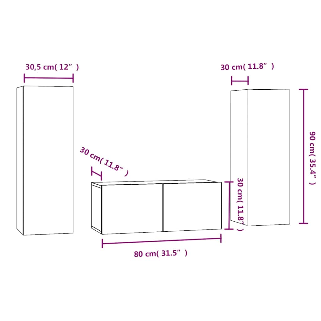 3 Piece TV Cabinet Set Grey Sonoma Engineered Wood