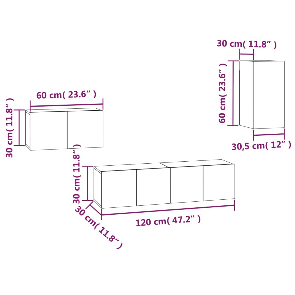 4 Piece TV Cabinet Set Smoked Oak Engineered Wood