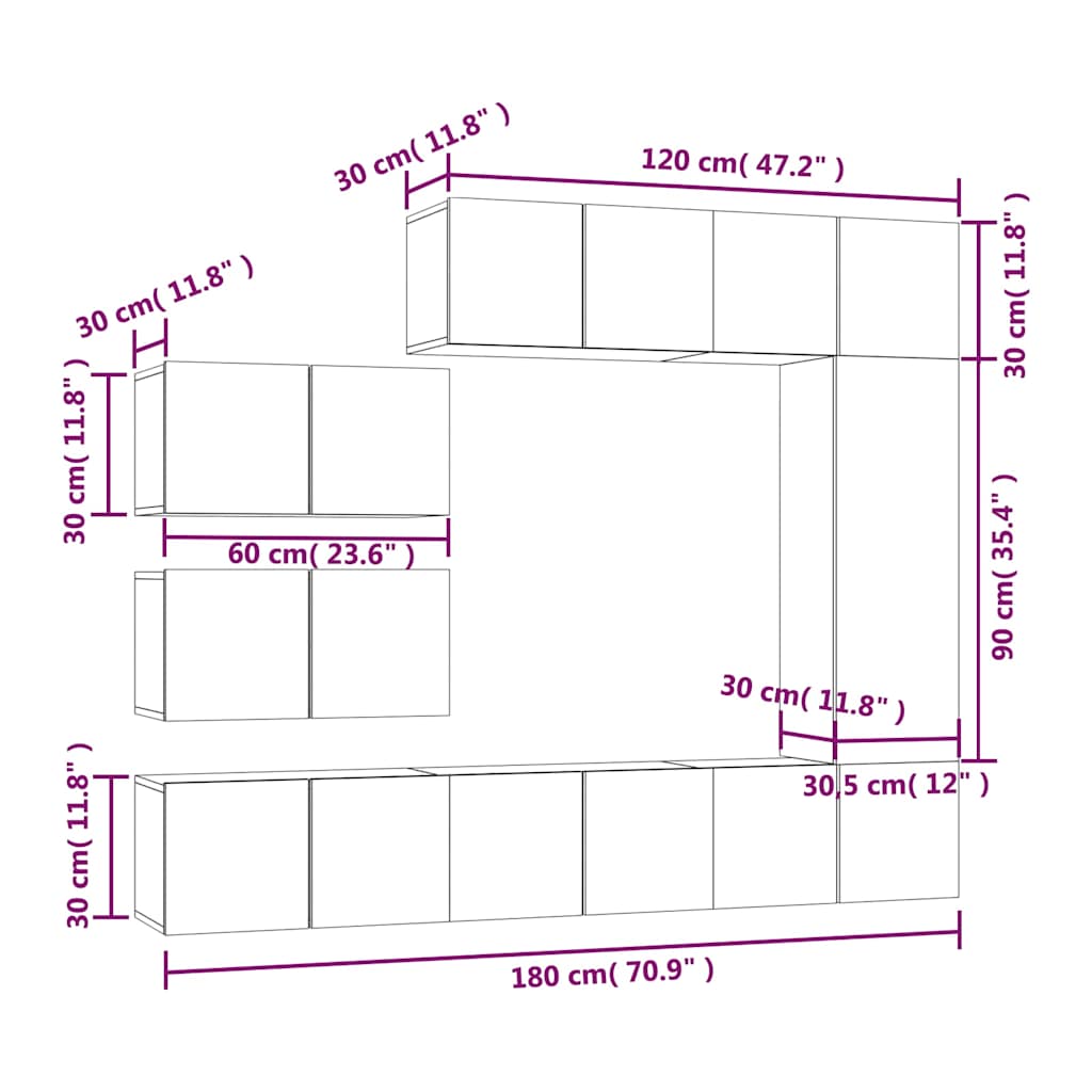 8 Piece TV Cabinet Set Smoked Oak Engineered Wood