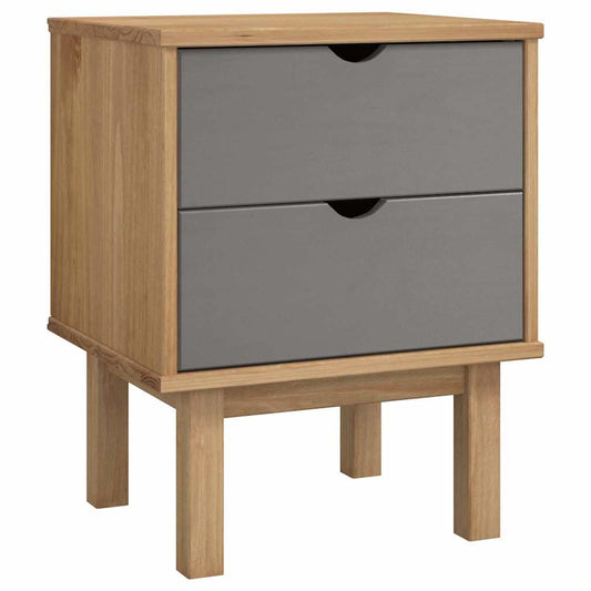 Bedside Cabinet | Brown and Grey | Solid Pine Wood and Engineered Wood