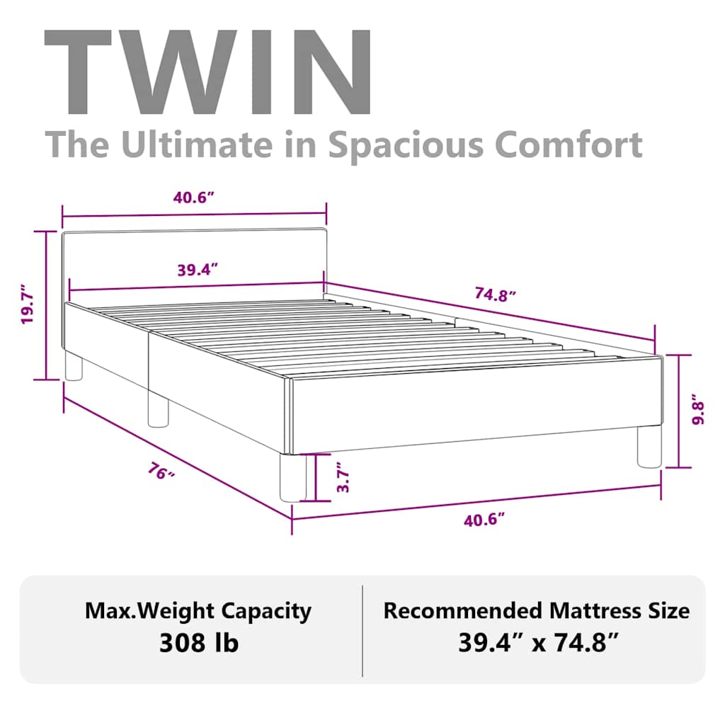 Bed Frame without Mattress Light Grey Twin Fabric