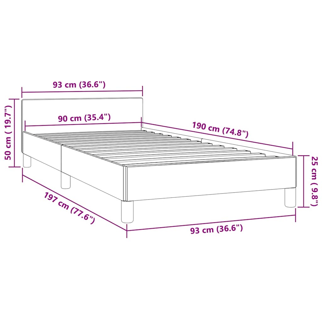 Bed Frame without Mattress Dark Grey 90x190cm Single Fabric