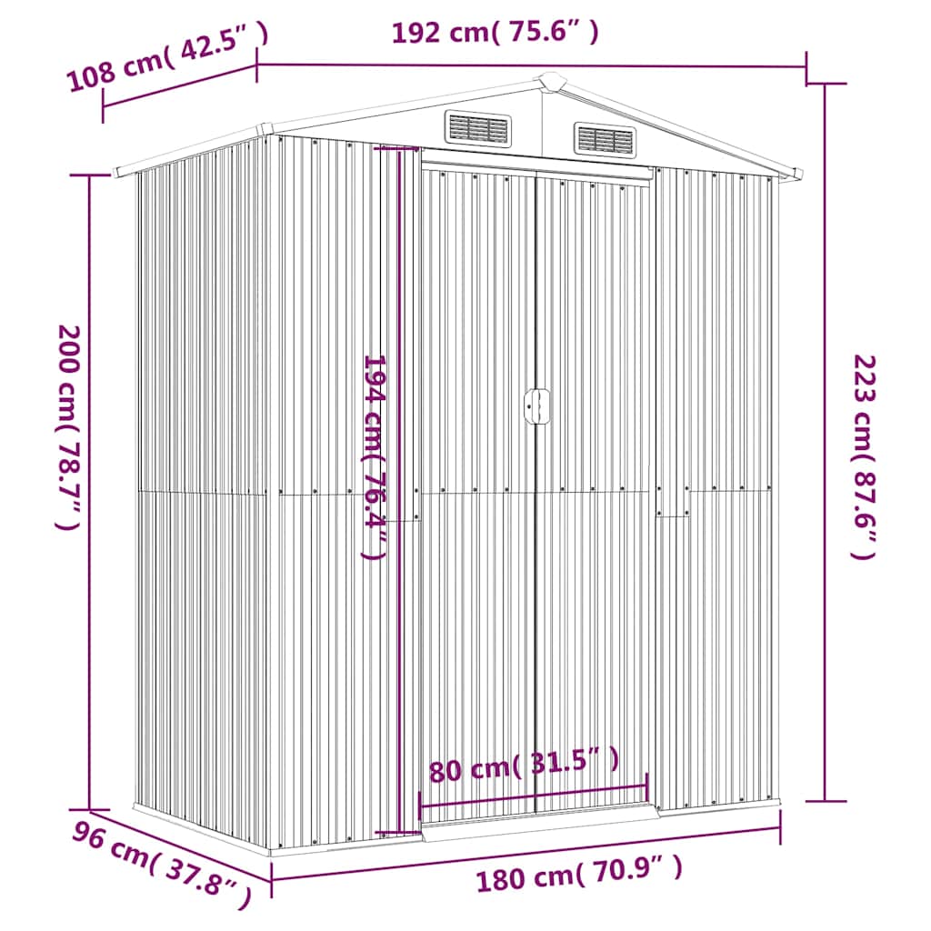 Garden Shed Light Brown 192x108x223 cm Galvanised Steel