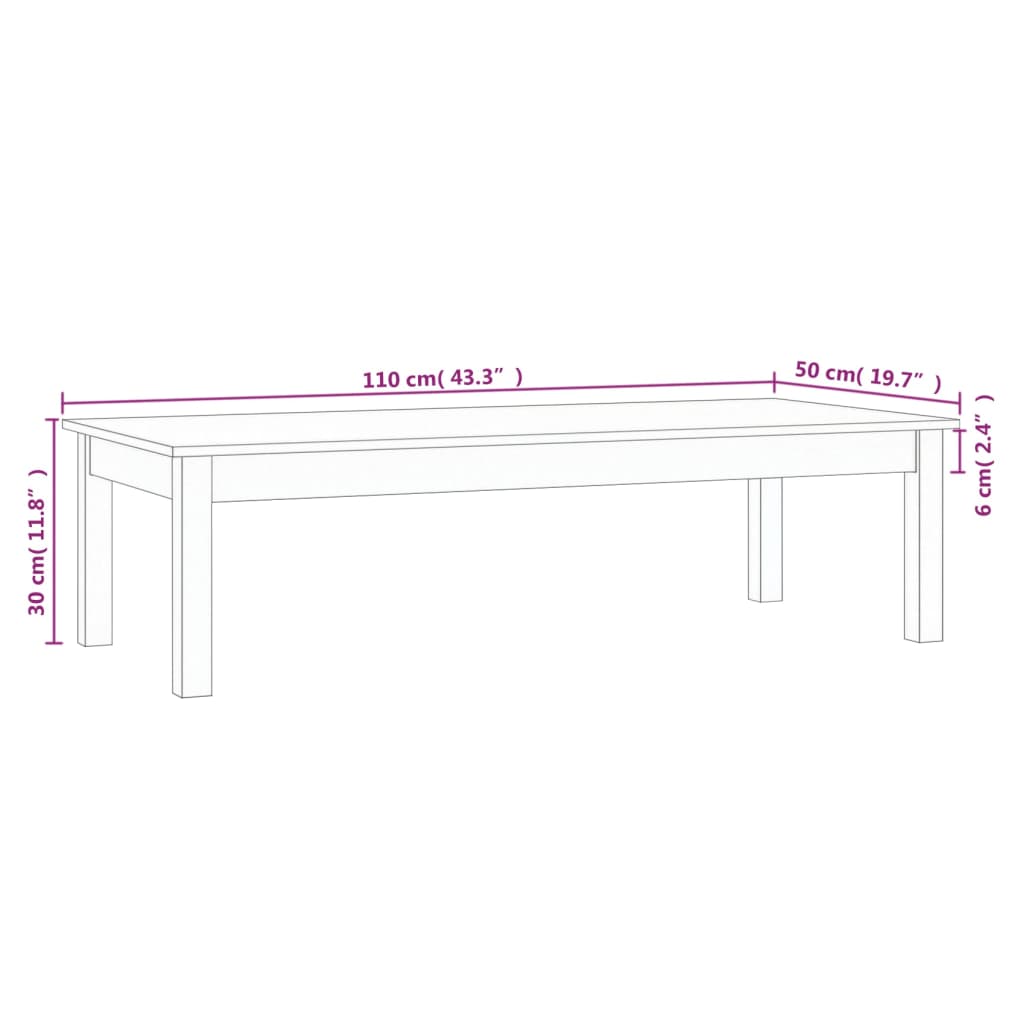 814234 vidaXL Coffee Table 110x50x30 cm Solid Wood Pine