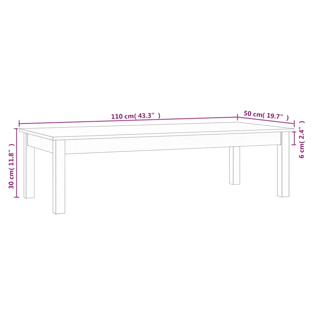 814235 vidaXL Coffee Table White 110x50x30 cm Solid Wood Pine