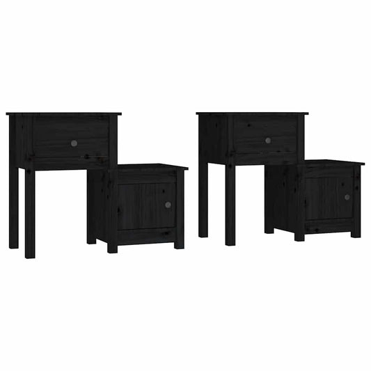 Bedside Cabinet | Set of 2 | Black | Solid pine wood | Medium
