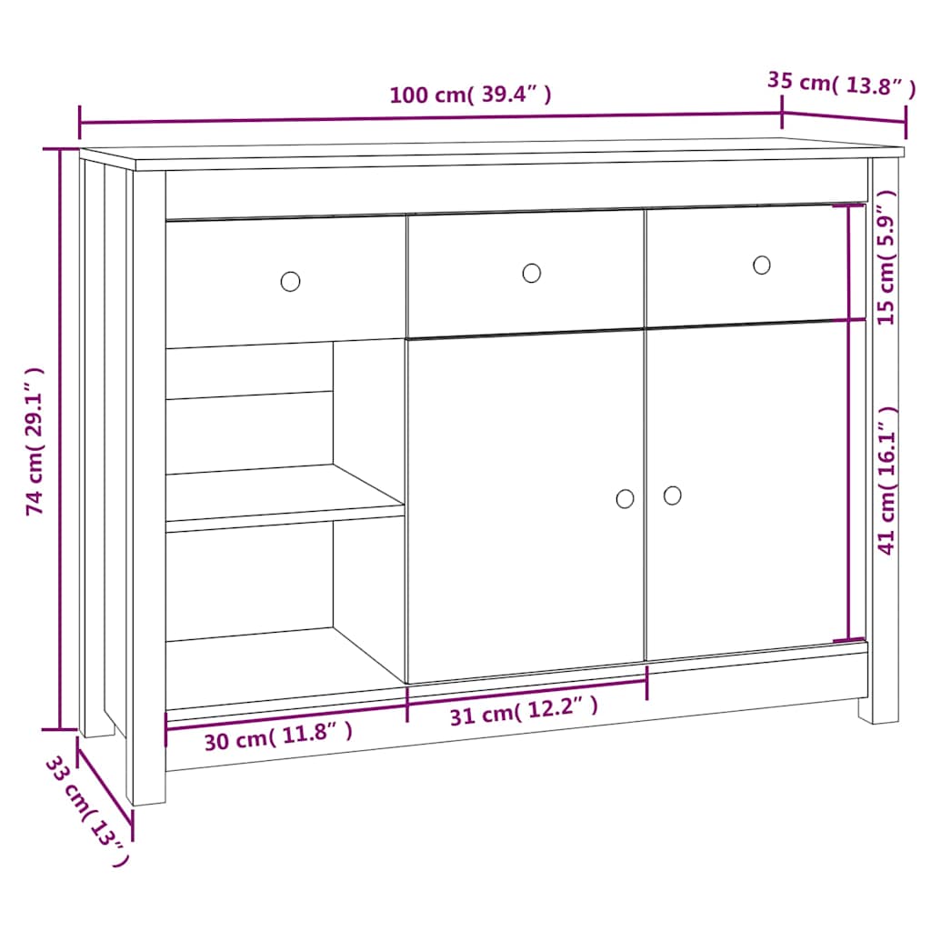 Sideboard Honey Brown 100x35x74 cm Solid Wood Pine