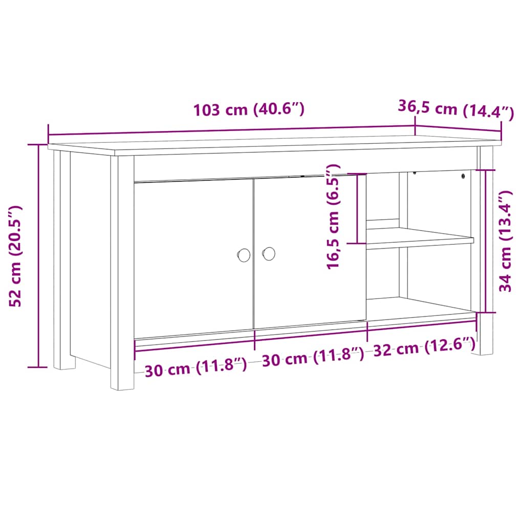 TV Cabinet Honey Brown 103x36.5x52 cm Solid Wood Pine