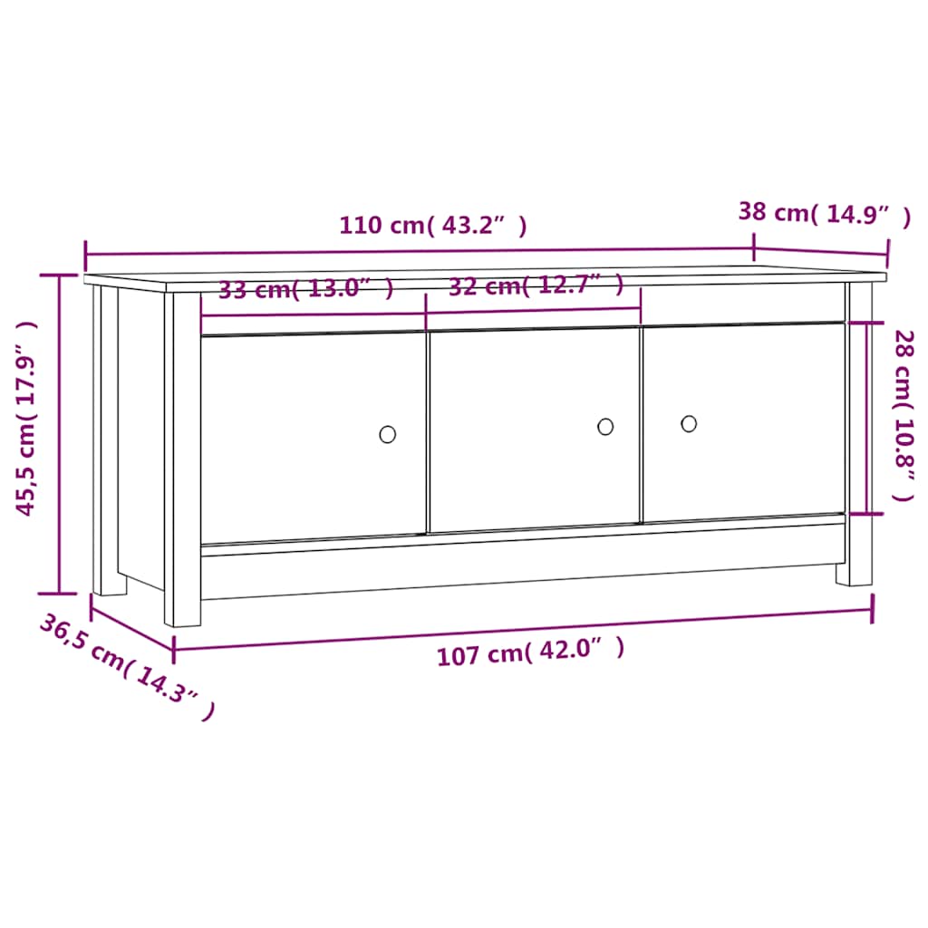 Shoe Cabinet White 110x38x45.5 cm Solid Wood Pine