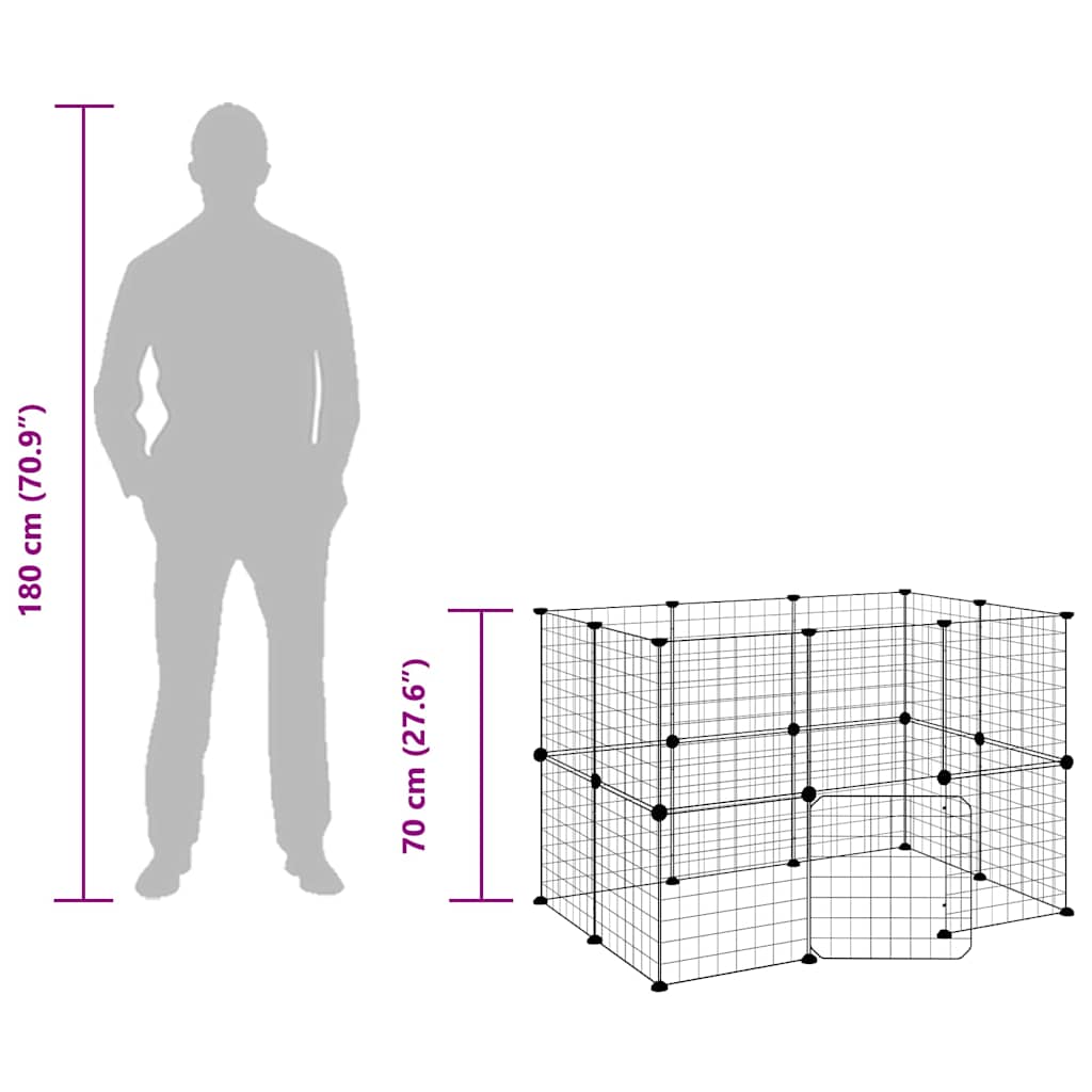 20-Panel Pet Cage with Door Black 105x70x70 cm Steel