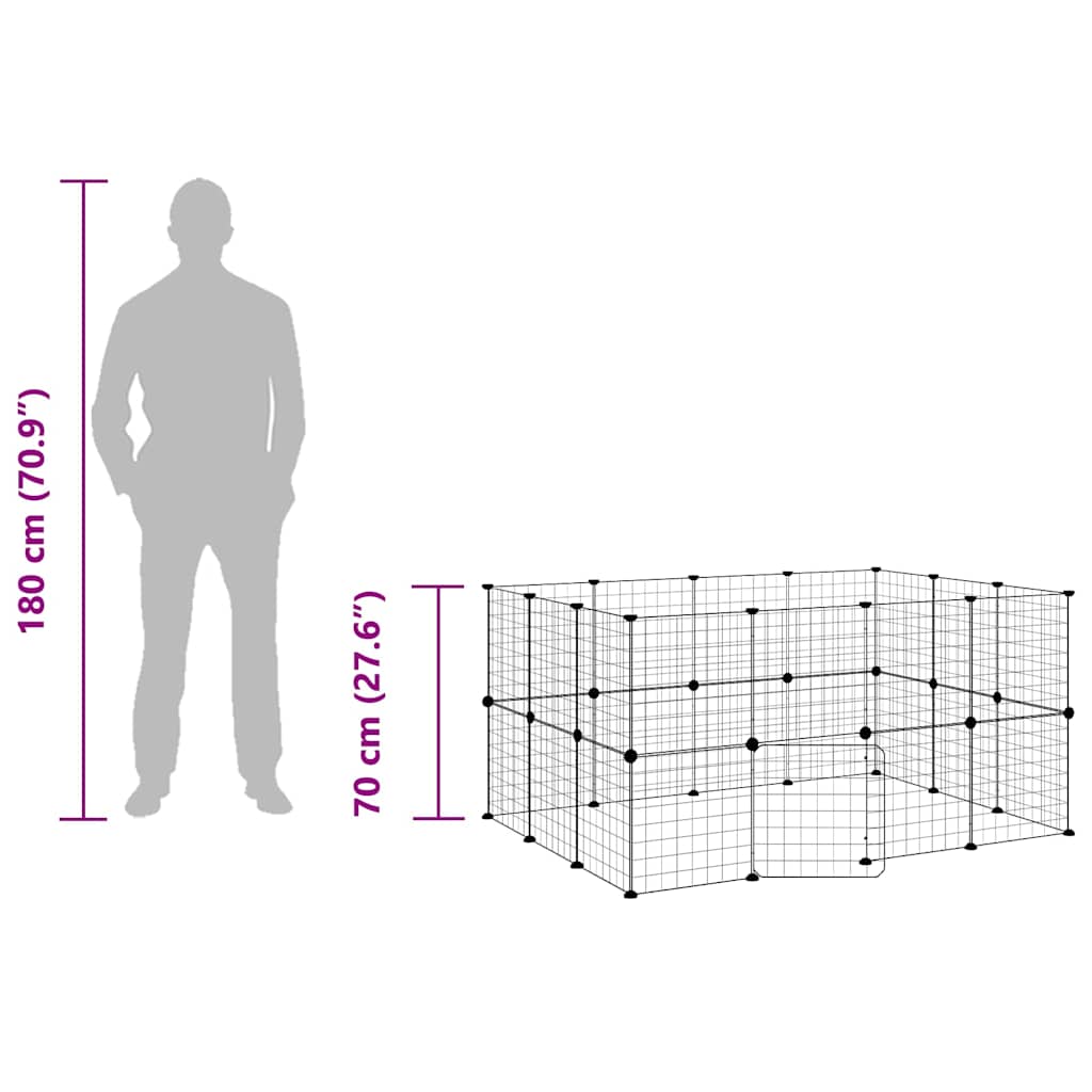 28-Panel Pet Cage with Door Black 140x105x70 cm Steel