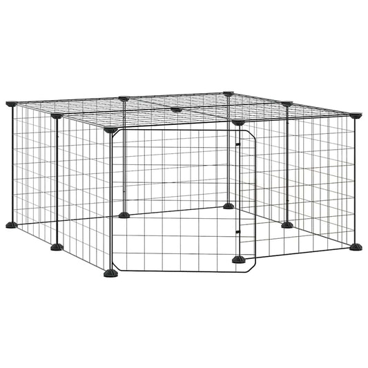 12-Panel Pet Cage with Door Black 70x70x35 cm Steel