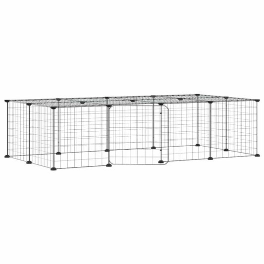 20-Panel Pet Cage with Door Black 140x70x35 cm Steel