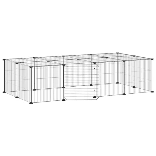 20-Panel Pet Cage with Door Black 140x70x35 cm Steel