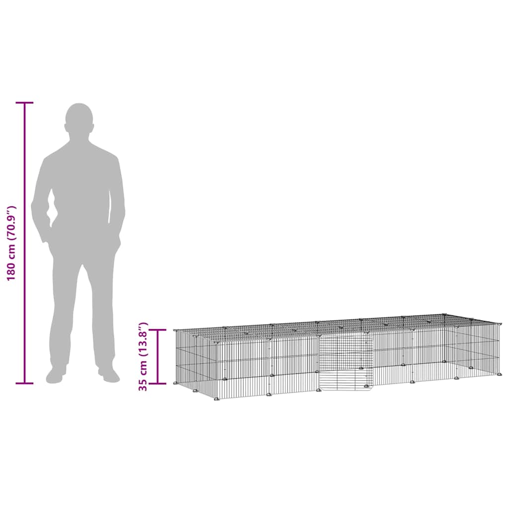 28-Panel Pet Cage with Door Black 210x70x35 cm Steel