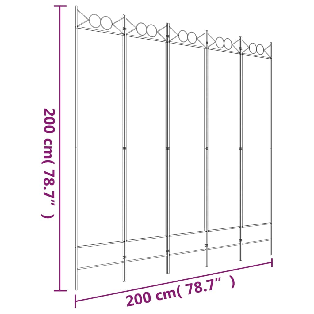 5-Panel Room Divider White 78.7"x78.7" Fabric