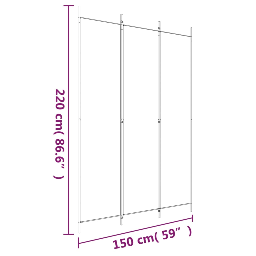 3-Panel Room Divider Black 59.1"x86.6" Fabric