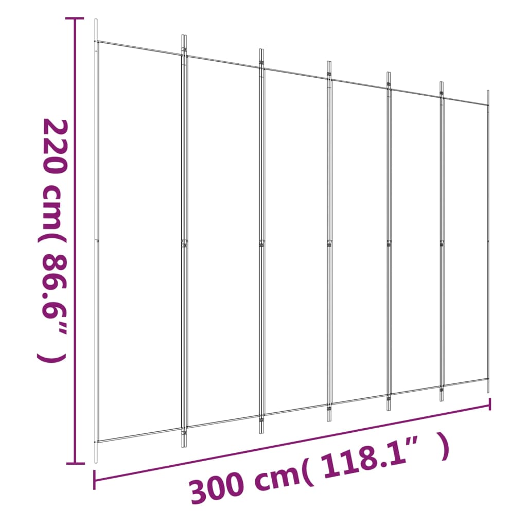 6-Panel Room Divider White 118.1"x86.6" Fabric