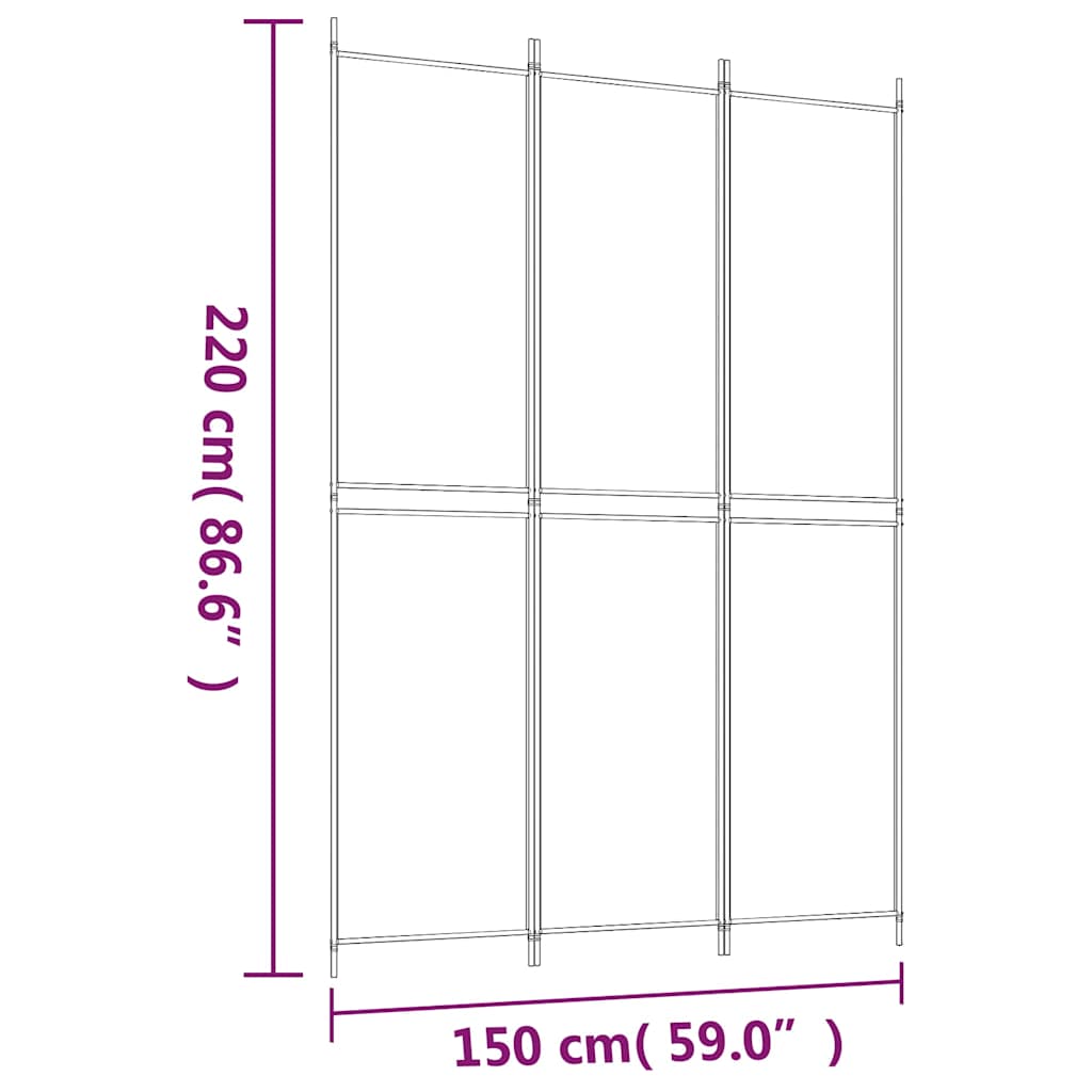 3-Panel Room Divider Black 150x220 cm Fabric