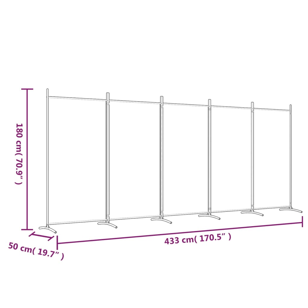 5-Panel Room Divider Black 170.5"x70.9" Fabric