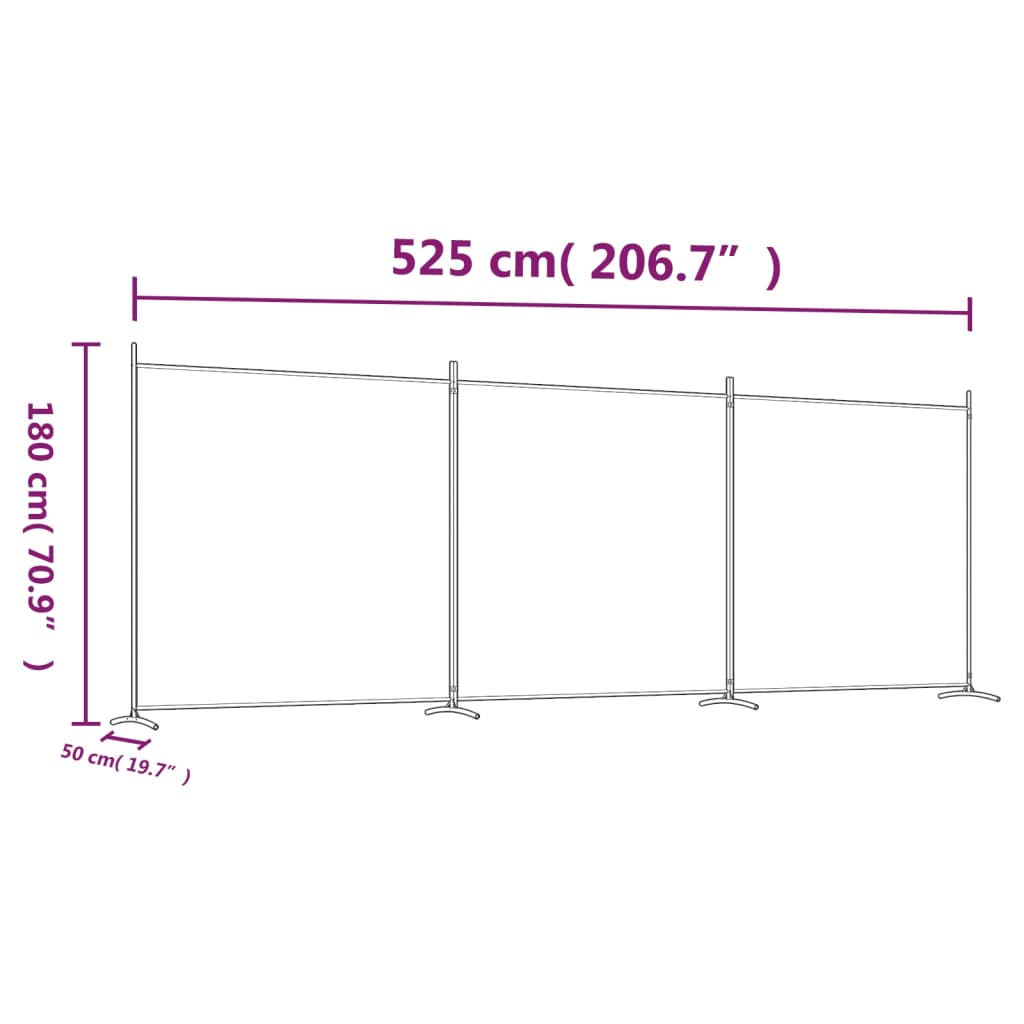 3-Panel Room Divider Brown 206.7"x70.9" Fabric