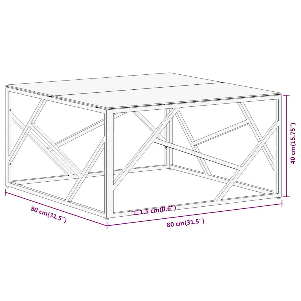 Coffee Table Silver Stainless Steel and Tempered Glass