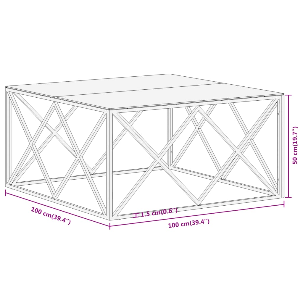 vidaXL Coffee Table Silver, Clear Stainless Steel, Tempered Glass